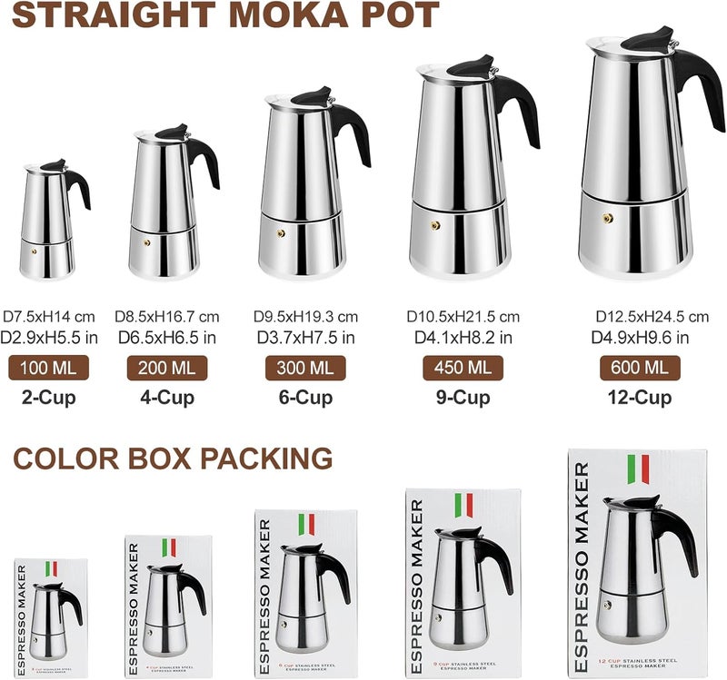 DITOSH 4 Cup Stovetop Espresso Maker Stainless Steel Moka Pot Stove Top Percolator Italian Coffee Makers Capable Mocha Greca Machine Cafe Classic Induction Cookers for Home and Camping 200ml 6.6oz - Image 2